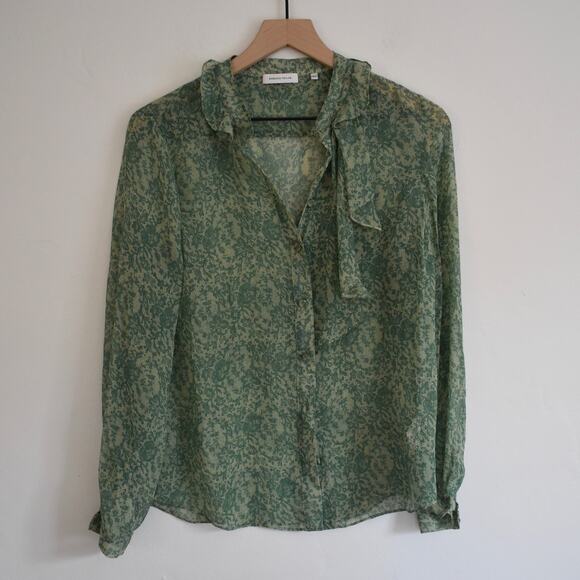 NEW Rebecca Taylor Chiffon Button Down Silk Blouse Guipure Forest Green - Picture 1 of 10